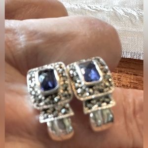 Marcasite earrings with a light blue stone in the center 9.25 silver